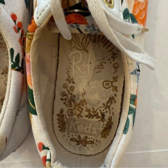Keds x Rifle Paper Co Tournament Sneaker Lively Floral Fabric White Leather 8.5 - Picture 7 of 12